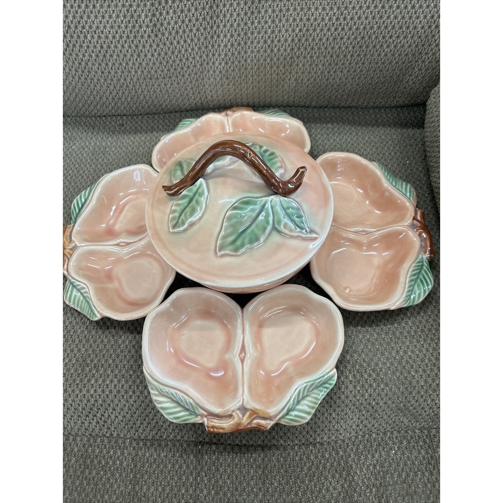 Vintage Belmar of California Pottery Pear Bowls Snack Set Peach‎ Color 320 READ
